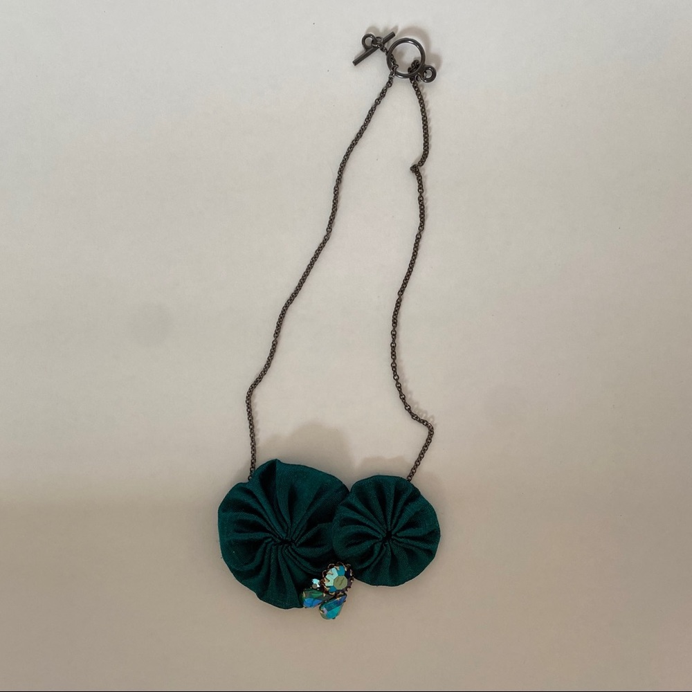 Statement Handmade Fabric Floral Necklace - Picture 2 of 6